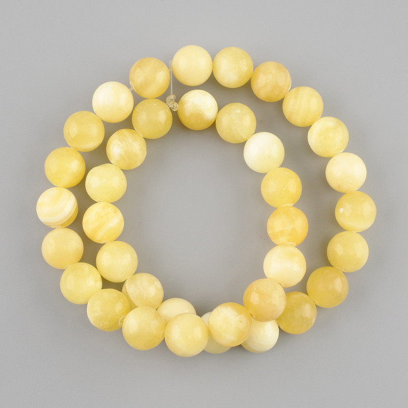 Beads Yellow Agate Smooth Round Beads, 10mm diameter, 38cm length ± on beading thread